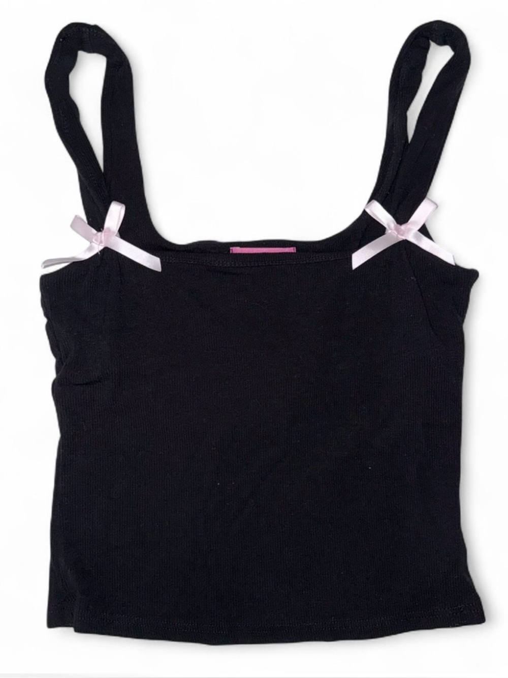Edikted Black Ribbed Tank Top Bow Strap Crop Y2K Coquette Womens Small Stretch